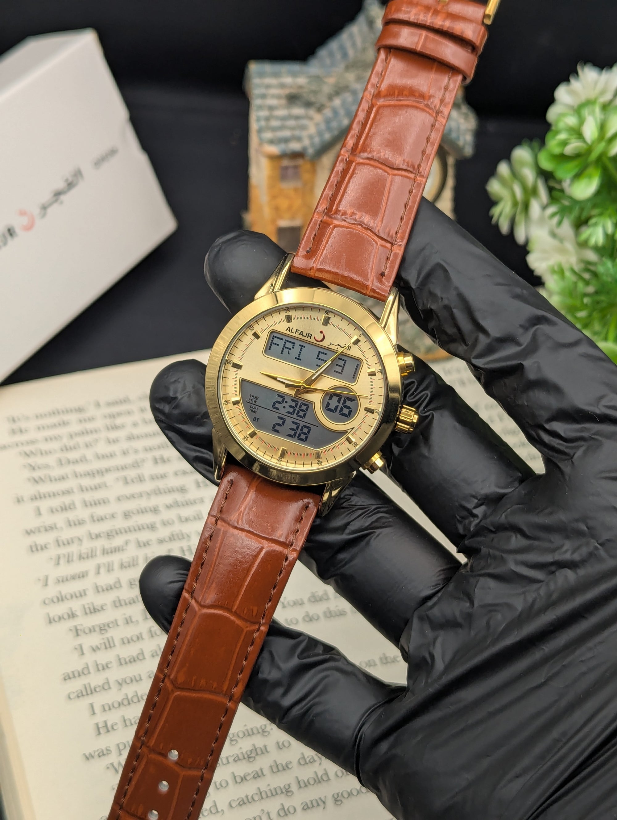 Al Fajar Leather Double Time Watch